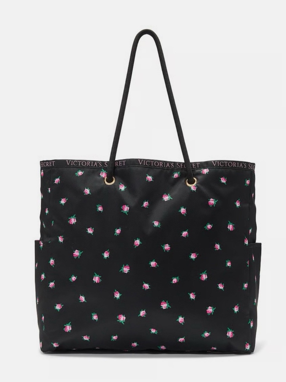 Victoria's Secret Reversible Black Tote with Pink Rose Print
